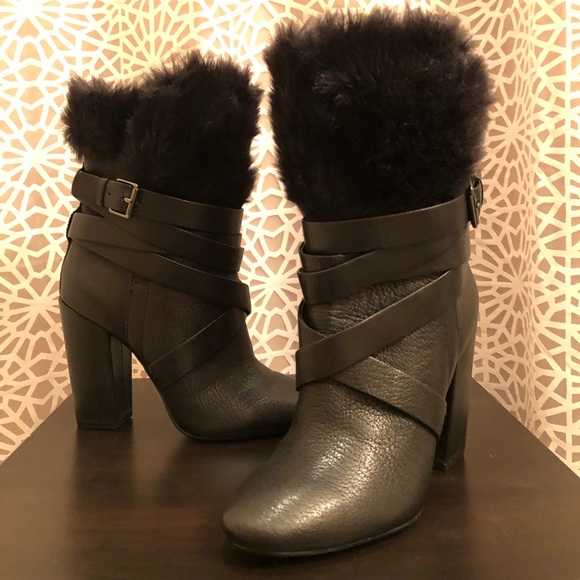 Pour La Victoire Shoes - Pour La Victoire Chic Black Leather Fur Trim Boots